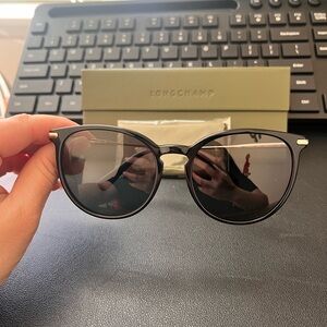 Longchamp Black Round Women’s Sunglasses with Dark Lenses
